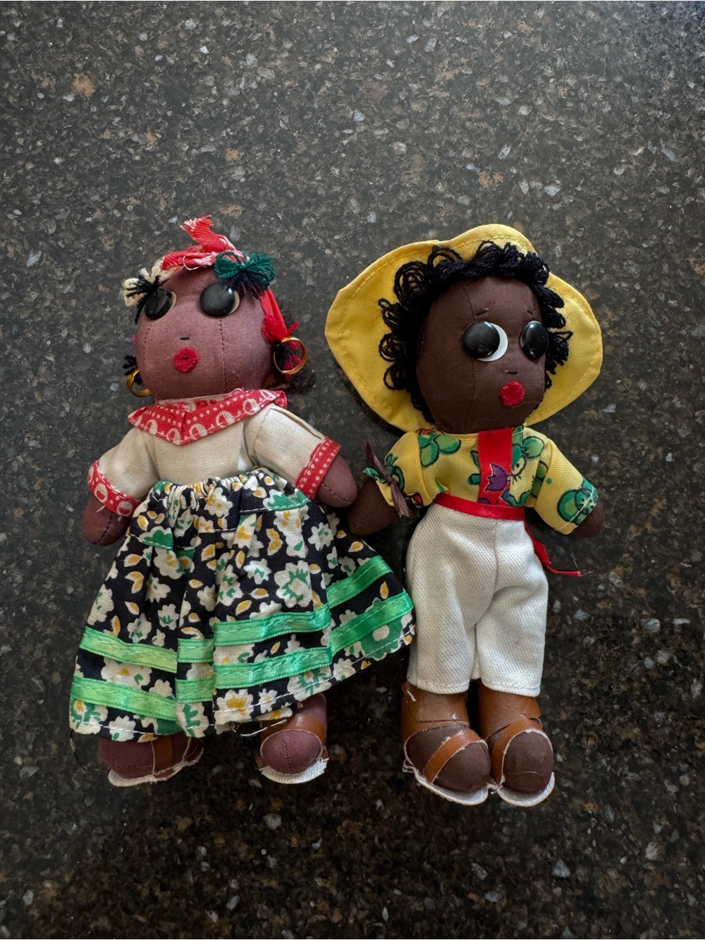 Vintage 1950-60 Handmade 8” Jamaican Souvenir Cloth Doll Couple Folk Art